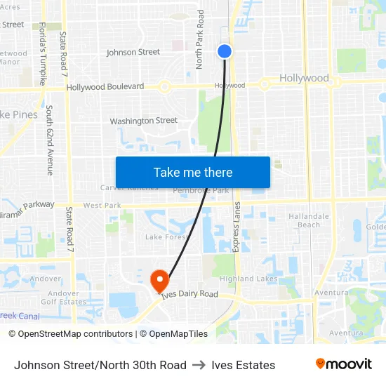 Johnson Street/North 30th Road to Ives Estates map