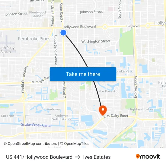 US 441/Hollywood Boulevard to Ives Estates map