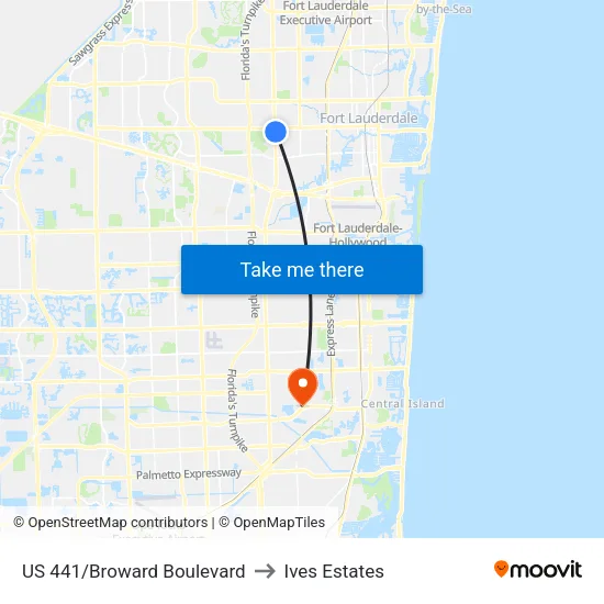US 441/Broward Boulevard to Ives Estates map