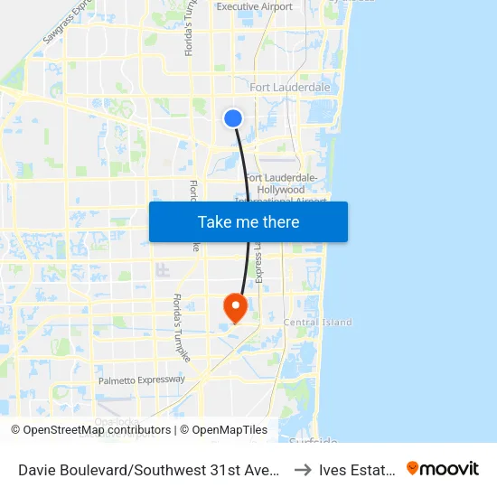 Davie Boulevard/Southwest 31st Avenue to Ives Estates map