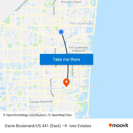 Davie Boulevard/US 441 (East) to Ives Estates map