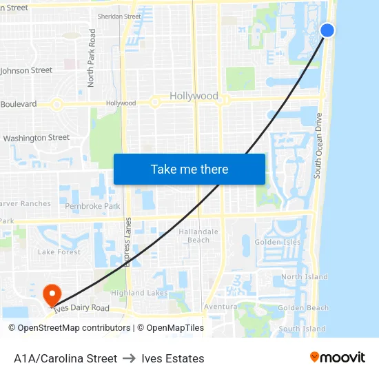 A1A/Carolina Street to Ives Estates map