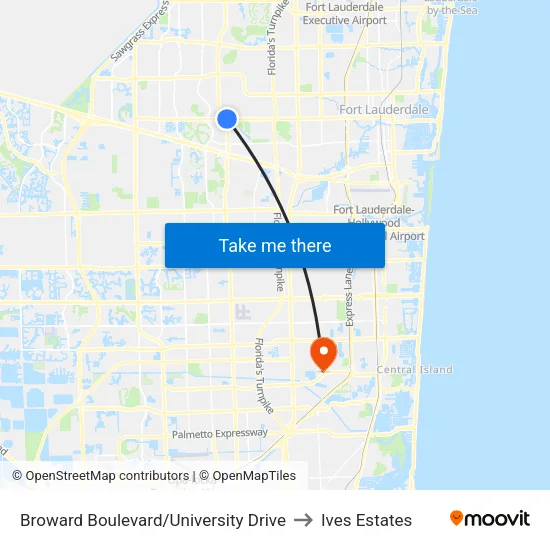 Broward Boulevard/University Drive to Ives Estates map