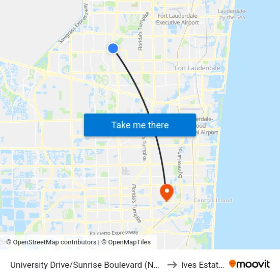 University Drive/Sunrise Boulevard (North) to Ives Estates map