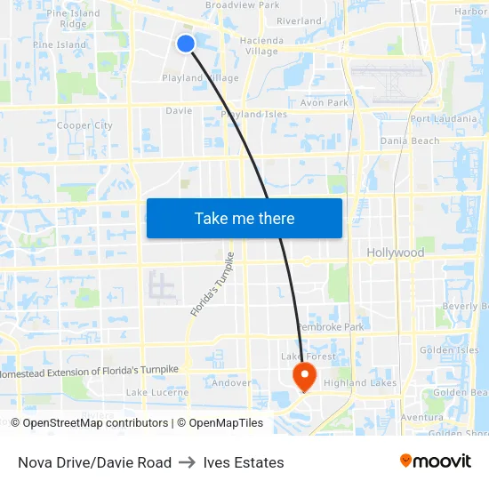 Nova Drive/Davie Road to Ives Estates map