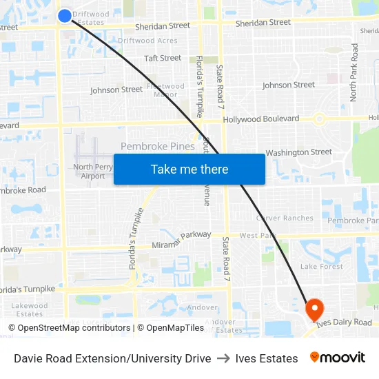 Davie Road Extension/University Drive to Ives Estates map