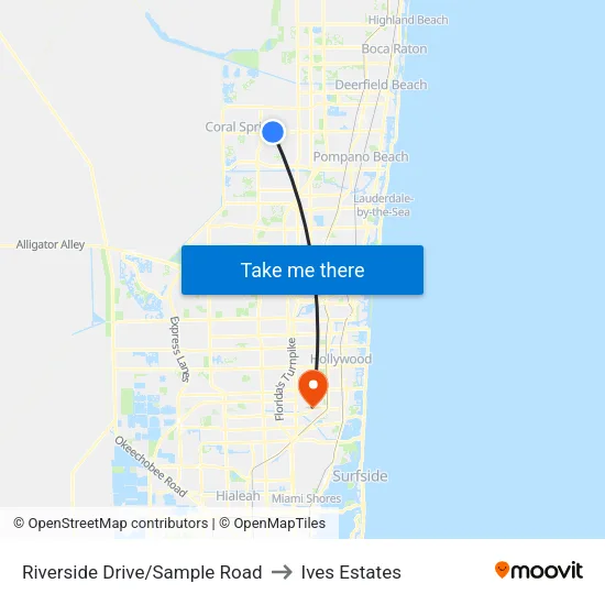 Riverside Drive/Sample Road to Ives Estates map