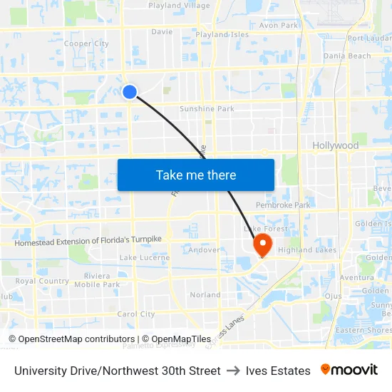 University Drive/Northwest 30th Street to Ives Estates map