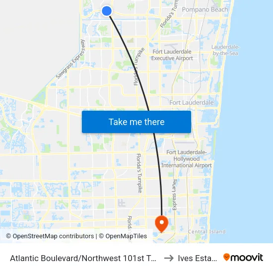 Atlantic Boulevard/Northwest 101st Terrace to Ives Estates map