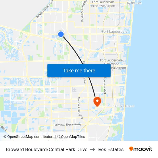 Broward Boulevard/Central Park Drive to Ives Estates map