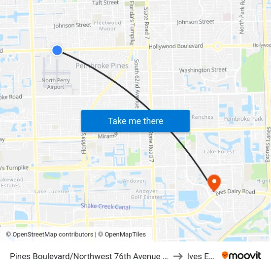 Pines Boulevard/Northwest 76th Avenue - (North Perry Airport) to Ives Estates map