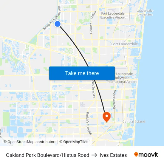 Oakland Park Boulevard/Hiatus Road to Ives Estates map