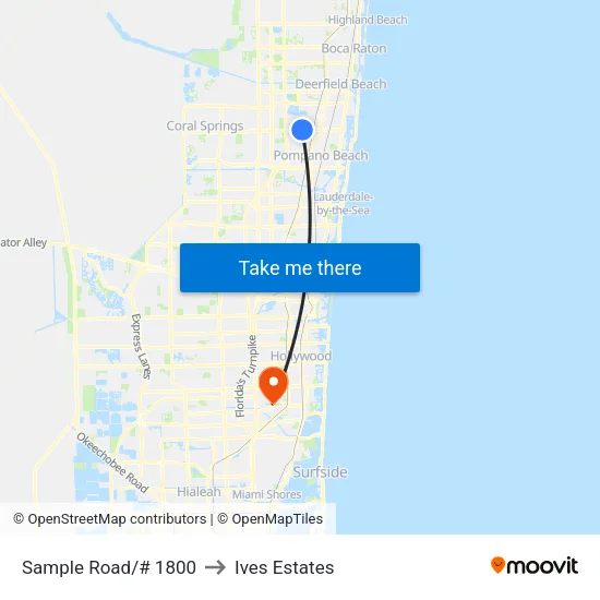 Sample Road/# 1800 to Ives Estates map