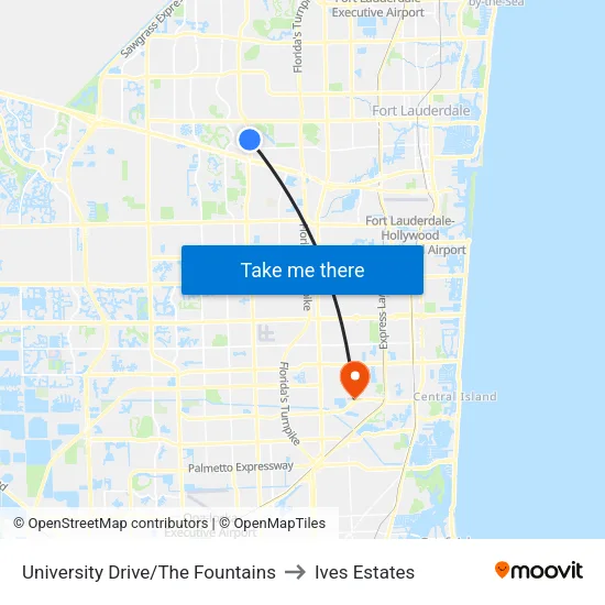 University Drive/The Fountains to Ives Estates map