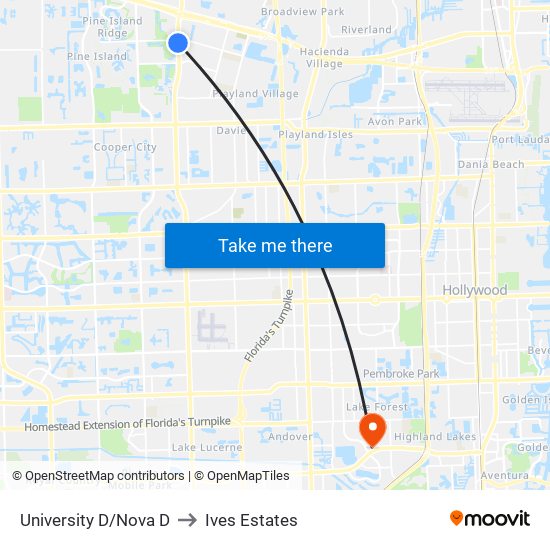 University D/Nova D to Ives Estates map