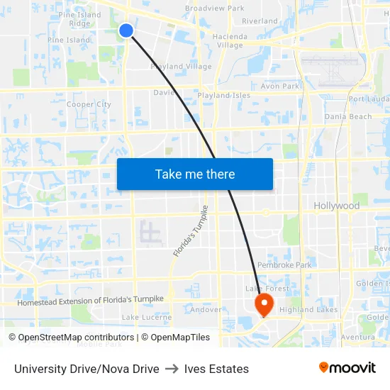 University Drive/Nova Drive to Ives Estates map