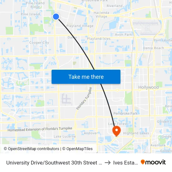 University Drive/Southwest 30th Street (South) to Ives Estates map