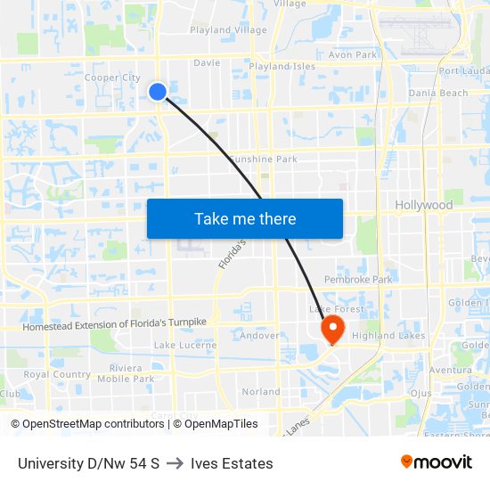 University D/Nw 54 S to Ives Estates map