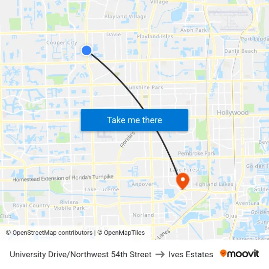 University Drive/Northwest 54th Street to Ives Estates map