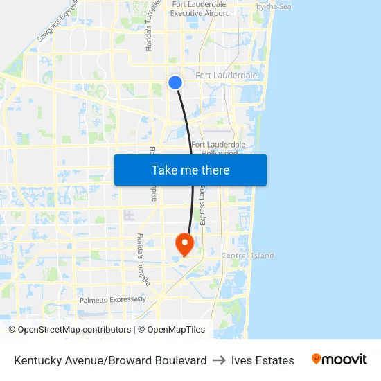 Kentucky Avenue/Broward Boulevard to Ives Estates map