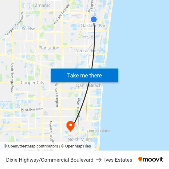 Dixie Highway/Commercial Boulevard to Ives Estates map