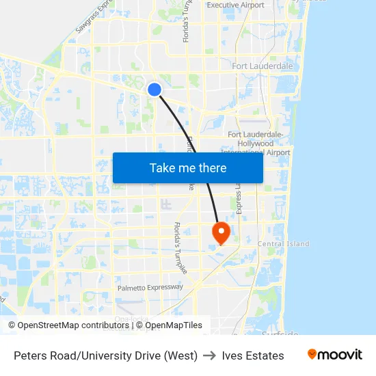 Peters Road/University Drive (West) to Ives Estates map