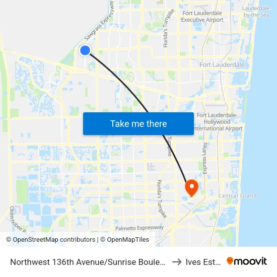 Northwest 136th Avenue/Sunrise Boulevard (South) to Ives Estates map