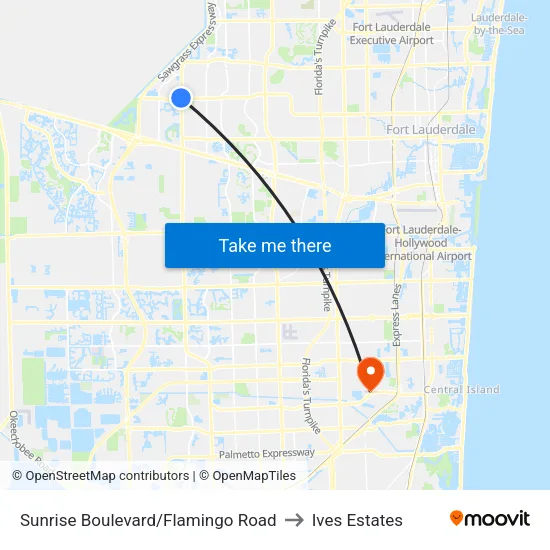 Sunrise Boulevard/Flamingo Road to Ives Estates map