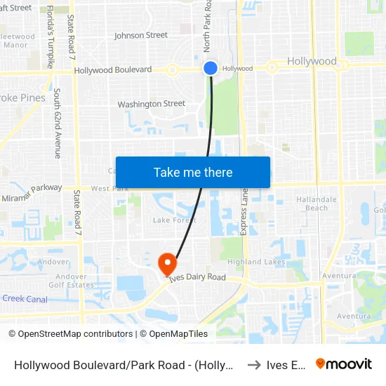 Hollywood Boulevard/Park Road - (Hollywood Hills Park & Ride) to Ives Estates map