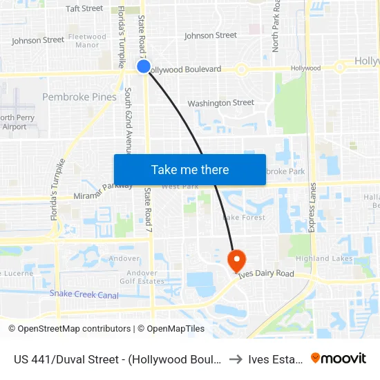 US 441/Duval Street - (Hollywood Boulevard) to Ives Estates map