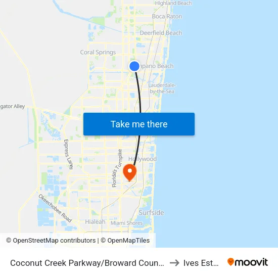 Coconut Creek Parkway/Broward County North to Ives Estates map