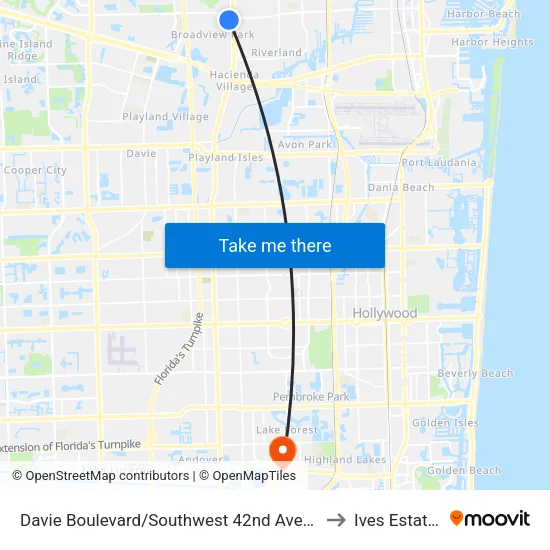 Davie Boulevard/Southwest 42nd Avenue to Ives Estates map