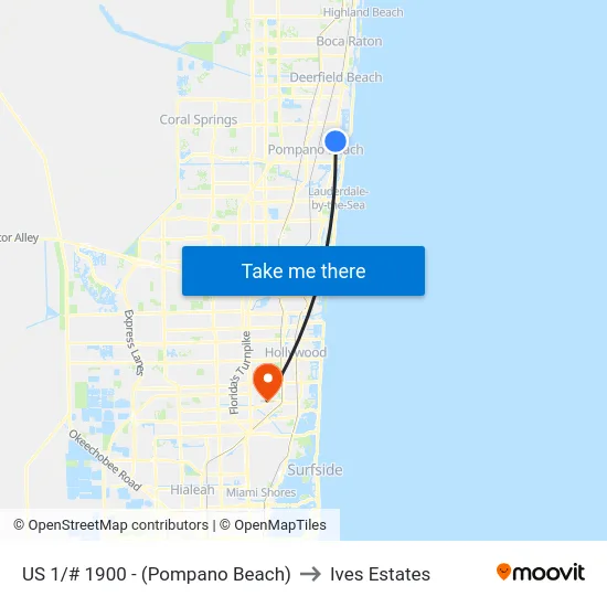 US 1/# 1900 - (Pompano Beach) to Ives Estates map