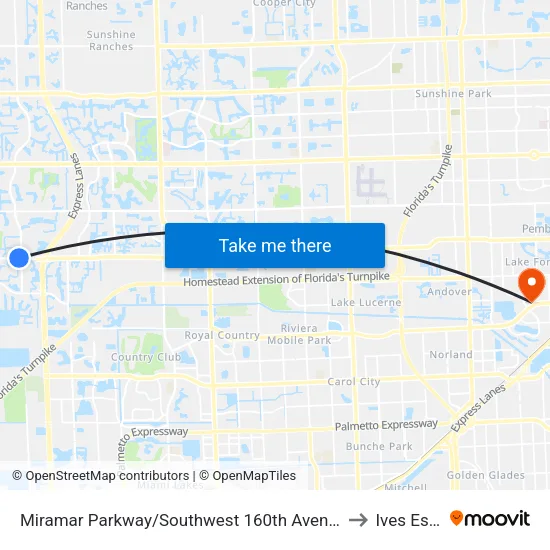 Miramar Parkway/Southwest 160th Avenue - (Dykes Road) to Ives Estates map