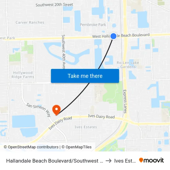 Hallandale Beach Boulevard/Southwest 31st Avenue to Ives Estates map