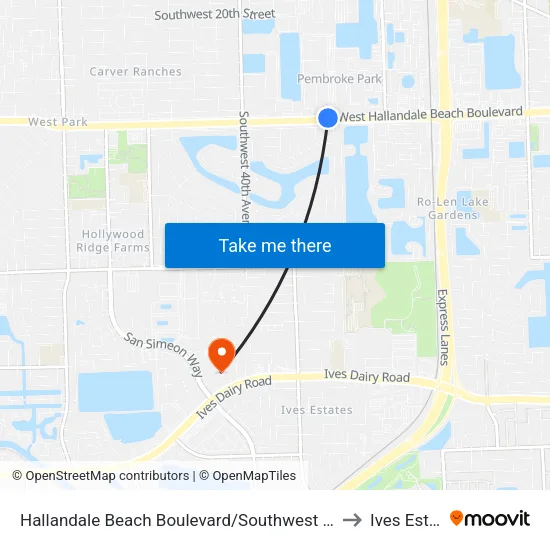 Hallandale Beach Boulevard/Southwest 32nd Avenue to Ives Estates map