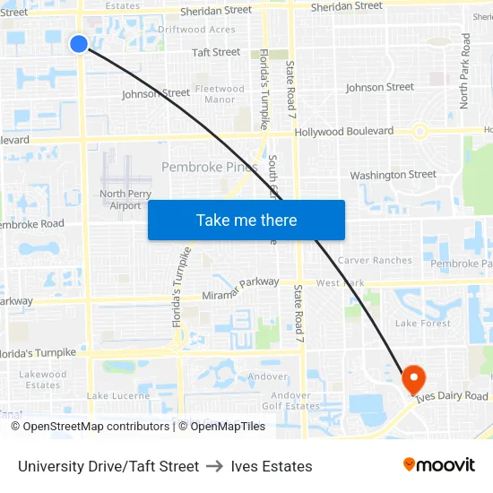 University Drive/Taft Street to Ives Estates map
