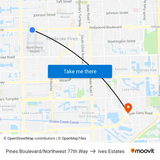 Pines Boulevard/Northwest 77th Way to Ives Estates map