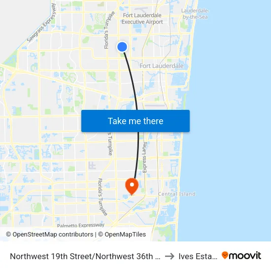 Northwest 19th Street/Northwest 36th Terrace to Ives Estates map