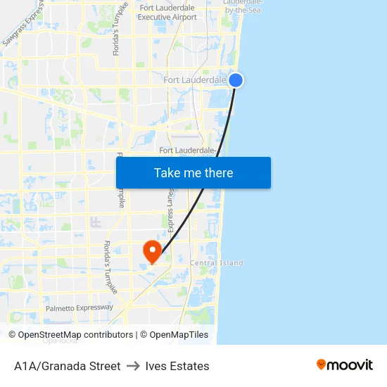A1A/Granada Street to Ives Estates map