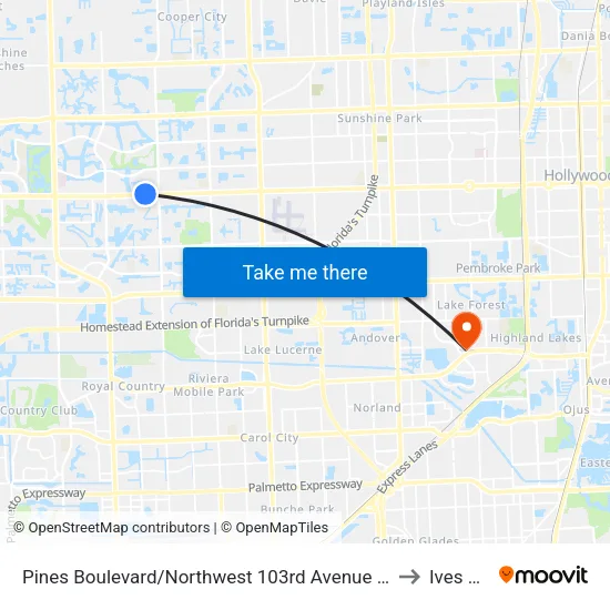 Pines Boulevard/Northwest 103rd Avenue - (Pembroke Pines City Center) to Ives Estates map
