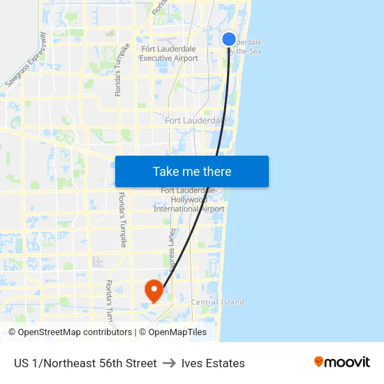 US 1/Northeast 56th Street to Ives Estates map