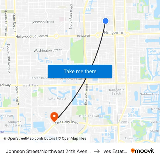 Johnson Street/Northwest 24th Avenue to Ives Estates map