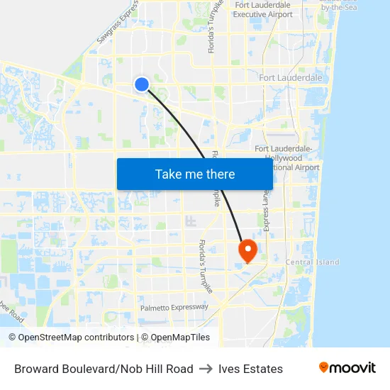 Broward Boulevard/Nob Hill Road to Ives Estates map
