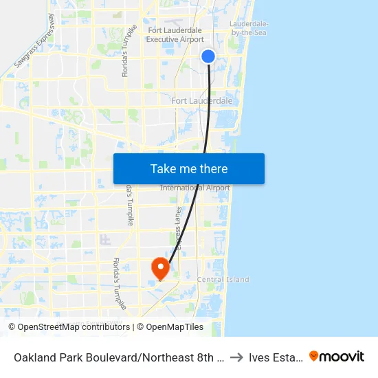 Oakland Park Boulevard/Northeast 8th Avenue to Ives Estates map