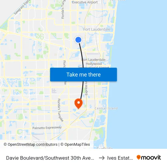 Davie Boulevard/Southwest 30th Avenue to Ives Estates map
