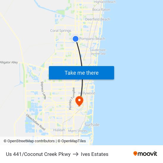 Us 441/Coconut Creek Pkwy to Ives Estates map