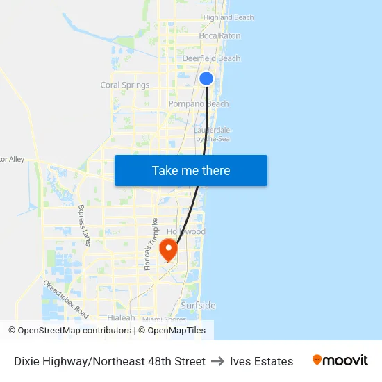 Dixie Highway/Northeast 48th Street to Ives Estates map