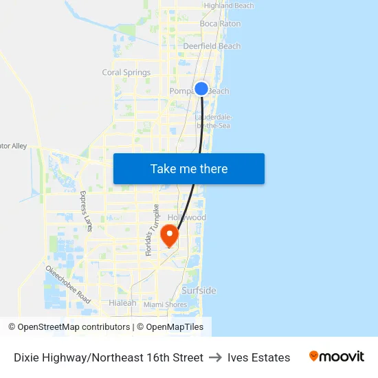 Dixie Highway/Northeast 16th Street to Ives Estates map