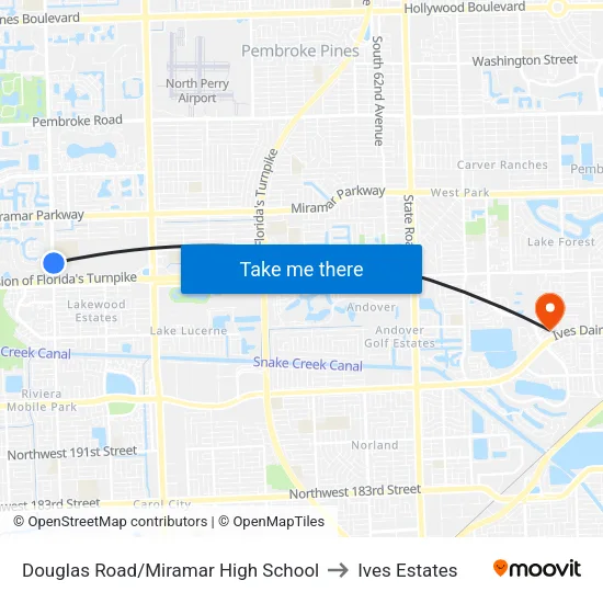 Douglas Road/Miramar High School to Ives Estates map